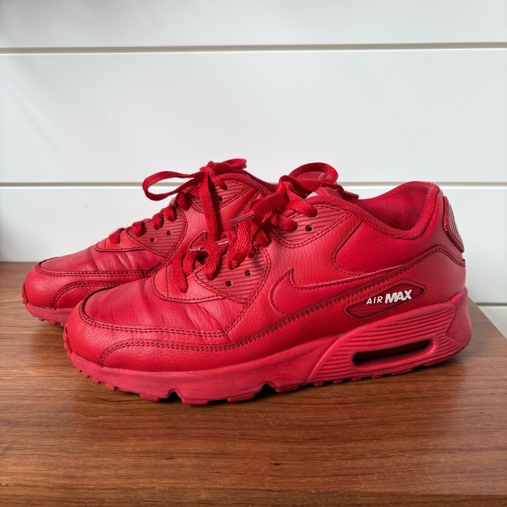 Nike Air Max 90 University Triple Red GS Kids Youth 7Y Streetwear Sneakers Shoes